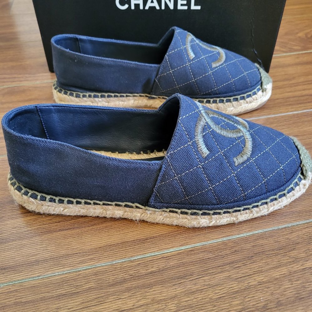 Chanel espadrilles fabric blue/green CC - Picture 5 of 12